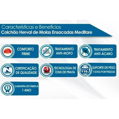 Colchão Solteirão Molas Ensacadas MasterPocket Meditare Euro Pillow (96x203x29) - Herval