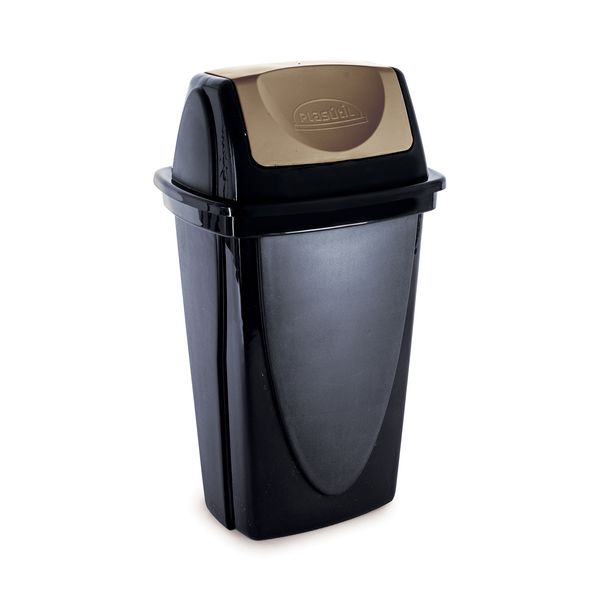Lixeira de Plástico com Tampa Basculante Plasútil Ecoblack Preto e Dourado 14L