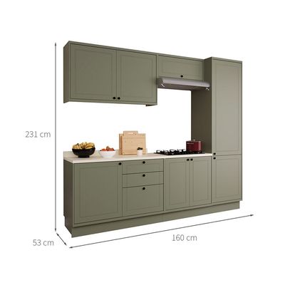 Cozinha Compacta Évora com Tampo para Cooktop 8 PT 3 GV Verde Hill