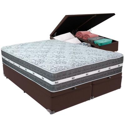 Cama Box Baú Marrom E Colchão Black Graphite Molas Ensacadas King 193x203x32 Anjos