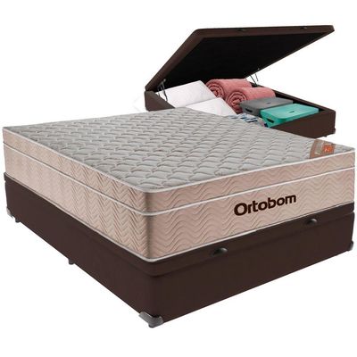 Cama Box Baú Marrom E Colchão Airtech Springpocket Molas Ensacadas Viúvo Ortobom