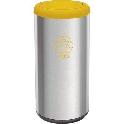 Lixeira Inox Tramontina Cápsula Selecta Plus Basculante Com Acabamento Scotch Brite E Tampa Basculante Amarela Em Polipr