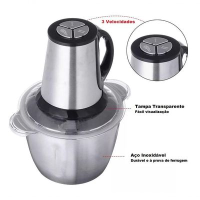 Processador Alimentos Elétrico Inox Legumes Carne 3 Litros 110V