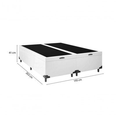 Cama Box Baú King 193 Tecido Branco Com Colchão Alegro Bello Box D28 Cinza 58x193x203