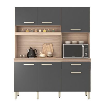 Armário Cozinha Compacta 6 Portas 1 Gaveta 1 Nicho Alamo Avena Grafito Avena