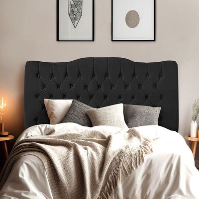 Cabeceira Casal Estofada Premium Dunas - Veludo Preto