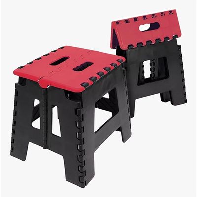 Banqueta Dobrável Portátil Com Alça Para Transporte Até 100kg Plástico Resistente Vermelho