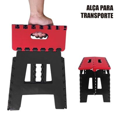 Banqueta Dobrável Portátil Com Alça Para Transporte Até 100kg Plástico Resistente Vermelho