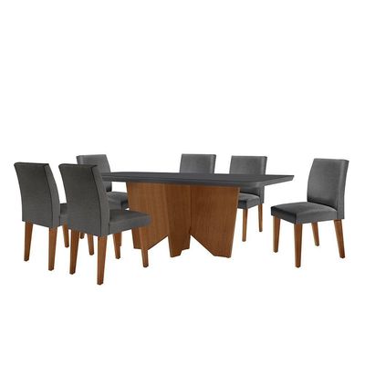 Sala De Jantar Mesa Evora 6 Cade. Grecia Grafite/Imbuia