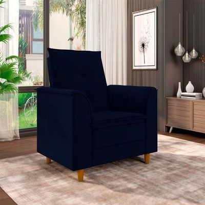 Kit Poltrona E Puff Amamentação Confortável Ternura Suede azul Marinho