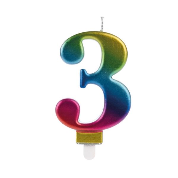 Vela de Aniversário Wave Silver Colorida Número 3 Vela de Aniversário Wave Silver Colorida Número 3