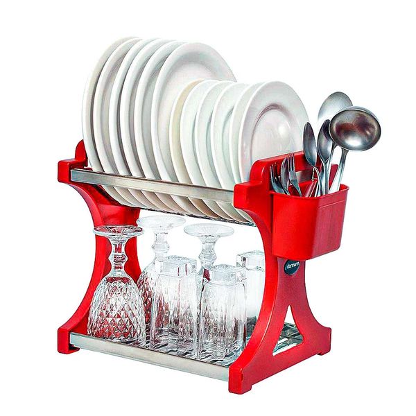 Escorredor de Pratos Domum em Inox Capacidade para 12 Pratos Vermelho Escorredor de Pratos Domum em Inox Capacidade para 12 Pratos Vermelho