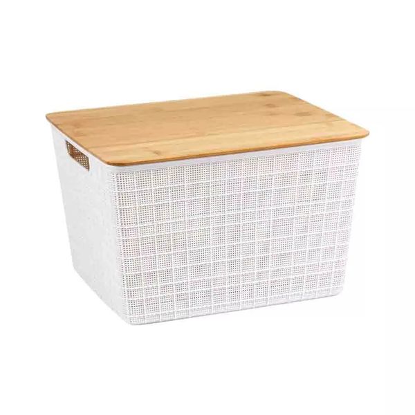 Caixa Organizadora Oikos com Tampa de Bambu 18l Branca Caixa Organizadora Oikos com Tampa de Bambu 18l Branca