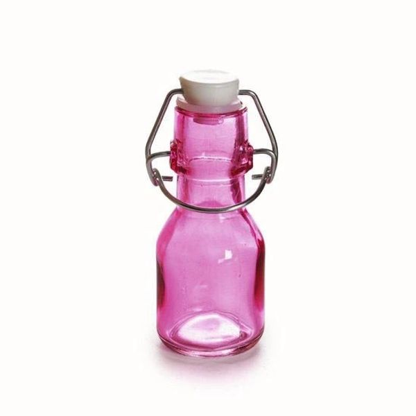 Garrafa de Vidro Rosa Translúcida 65ml com Fecho Hermético com 6 unidades para Lembrancinhas