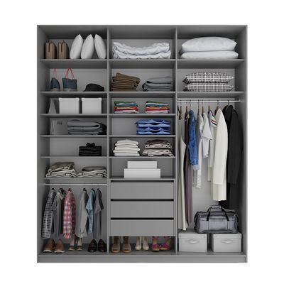 Guarda-Roupa Casal com 3 Espelhos Zemartt 100% MDF 3 PT 3 GV Cinza