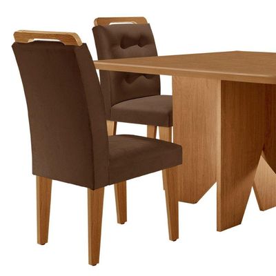 Mesa Evora 90cm Mdf Canto Copo E Com 4 Cadeiras Carol Veludo Marrom/naturalle/naturalle