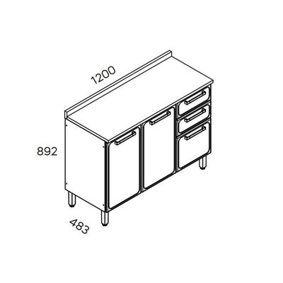 Gabinete P- Pia Cozinha Balcão C- Tampo Estilo 7124 C- 3 Portas E 2 Gavetas 120cm Cinza-grafite - Bertolini