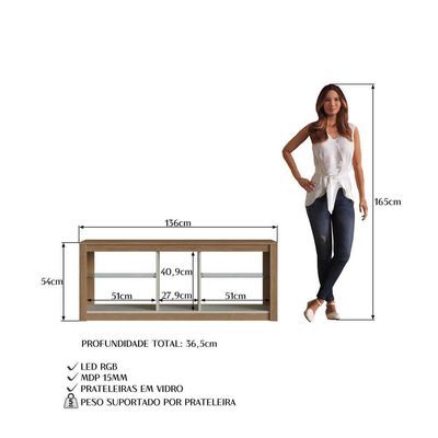 Rack Com Led 02 Prateleiras Em Vidro 136cm Mel Arenas Proddy Mel Arenas