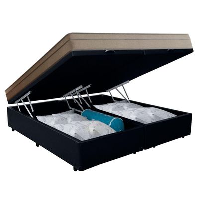 Cama Box Baú Casal Bipartido Sintético + Colchão De Molas Ensacadas Portobel Ipanema 138x188x66cm Preto