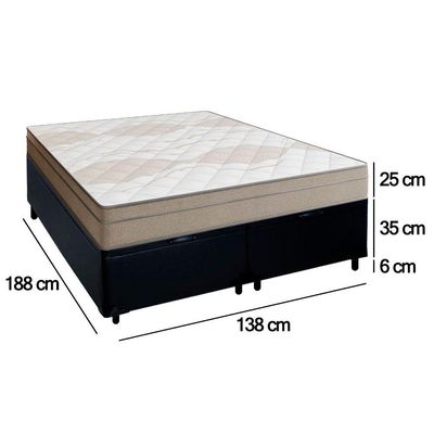Cama Box Baú Casal Bipartido Sintético + Colchão De Molas Ensacadas Portobel Ipanema 138x188x66cm Preto