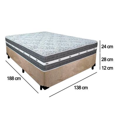 Cama Box Casal Suede + Colchão Anjos Black Graphite Molas Ensacadas 138x188x64cm Bege
