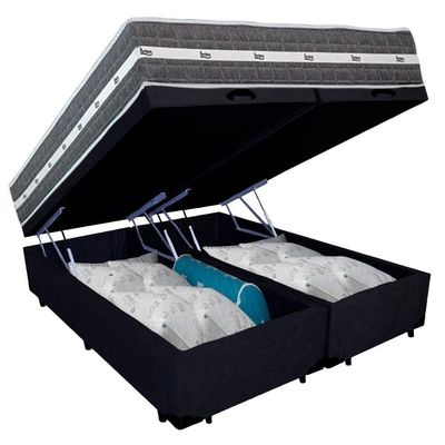 Cama Box Baú Casal Bipartido Suede + Colchão Anjos Black Graphite Molas Ensacadas 138x188x64cm Preto