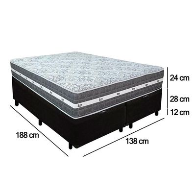 Cama Box Baú Casal Bipartido Suede + Colchão Anjos Black Graphite Molas Ensacadas 138x188x64cm Preto