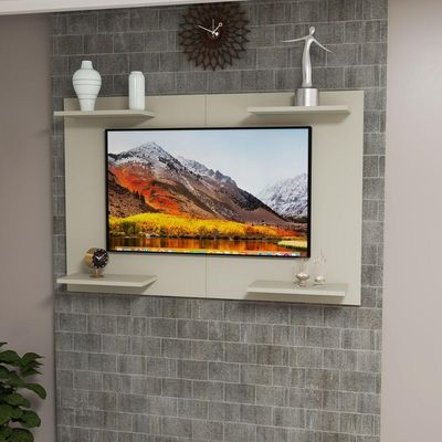 Painel TV Até 50 Pol Em MDF Com Prateleiras Para Decoração Off White