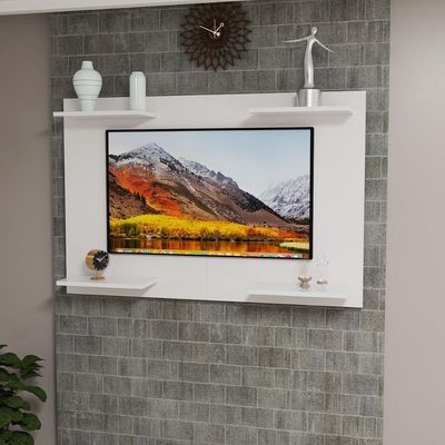 Painel TV Até 50 Pol Em MDF Com Prateleiras Para Decoração Branco