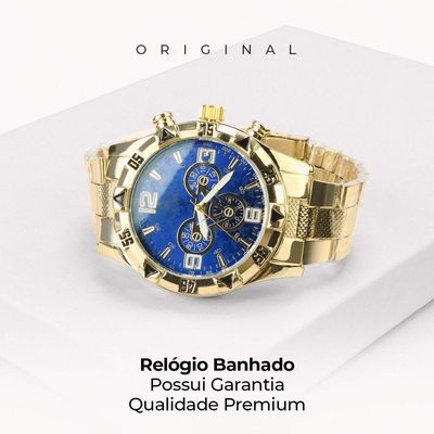 Relogio Masculino Aço Banhado Ouro + Pulseira + Crucifixo Pesado Grande Qualidade Premium Robusto