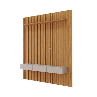 Rack Bancada Com Painel Para Tv Até 65 Pol Maragogi Ripado 1 Porta E 2 Gavetas 185x220cm Nature-off White - Permóbili