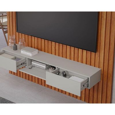 Painel Quarto P/ Tv Até 65 Pol Maragogi Ripado C/ 1 Porta E 2 Gavetas 185x220cm Nature/off White - Permóbili