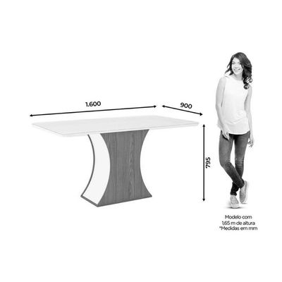 Sala De Jantar Completa Luiza C- Tampo De Vidro 160x90cm E 6 Cadeiras Vita Nature-off White - Linho Bege - Henn