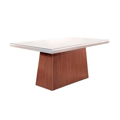 Mesa P- Cozinha Luna C- Tampo 180x90cm Madeirado Vidro Canto Curvo - Imbuia-ripado 3d-off White - Rufato
