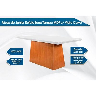 Mesa P- Cozinha Luna C- Tampo 180x90cm Madeirado Vidro Canto Curvo - Imbuia-ripado 3d-off White - Rufato
