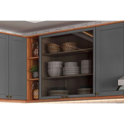 Cozinha Completa Bella 9 Peças (3aéreos+3balcões+1torrequente+1ilha+1complemento) C9p200 Nogal-cinza - Carraro