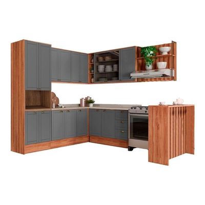 Cozinha Completa Bella 9 Peças (3aéreos+3balcões+1torrequente+1ilha+1complemento) C9p200 Nogal-cinza - Carraro