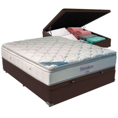 Cama Box Baú Marrom E Colchão Freedom Molas Ensacadas Casal Ortobom