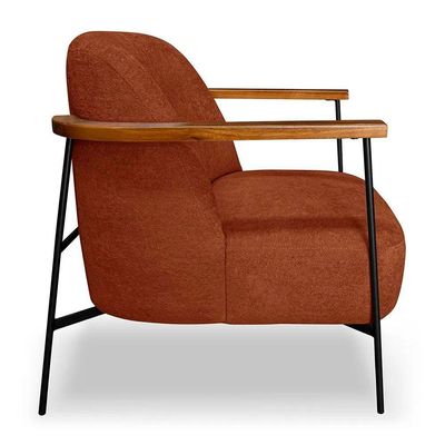 Poltrona Decorativa Eros Linho Bouclê Com Base De Ferro Preto SSX Multicoisas Marrom