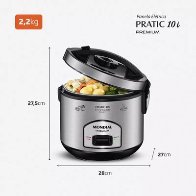 Panela Elétrica De Arroz Pe-42-10x Preto E Inox Mondial Frequência 60 Hz110V