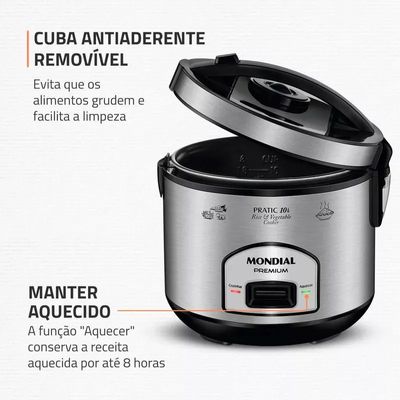 Panela Elétrica De Arroz Pe-42-10x Preto E Inox Mondial Frequência 60 Hz110V