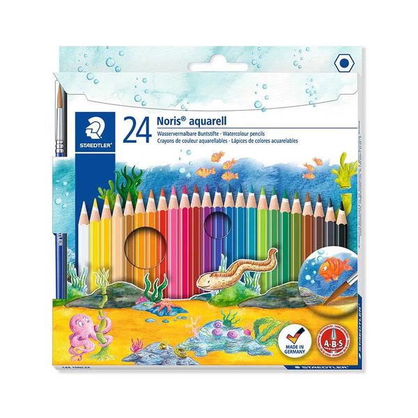 Lápis de Cor Staedtler Madeira Aquarelável 24 Cores com Pincel