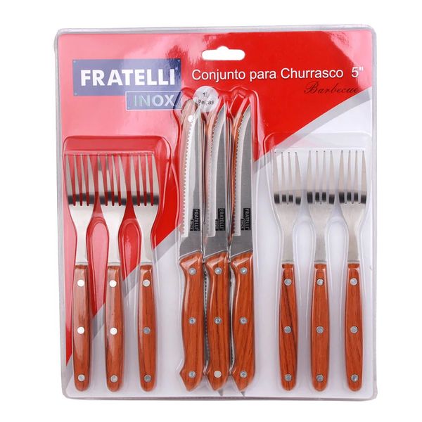 Kit Talheres para Churrasco Fratelli Barbecue Inox com 12 Peças Kit Talheres para Churrasco Fratelli Barbecue Inox com 12 Peças