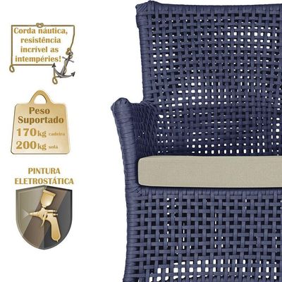 Jogo Sofá 2 Poltronas E Mesa Igapó Marrom E7 Trama Original Azul