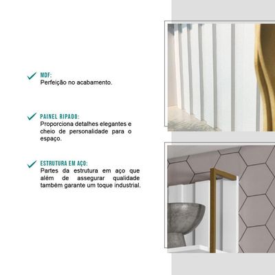 Aéreo Ripado Mdf Branco Com Prateleiras E Tubo Ouro Velho Carraro