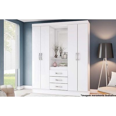 Guarda Roupa Solteiro 4 Portas E 3 Gavetas C- Espelho Briz B24 Branco-rosa