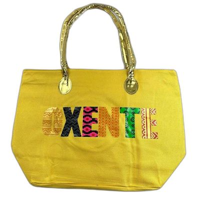 Bolsa De Praia Palha Feminina Com Zíper De Ombro Oxente Sacola Ecobag Tote Juta Com Alça Dourada amarelo