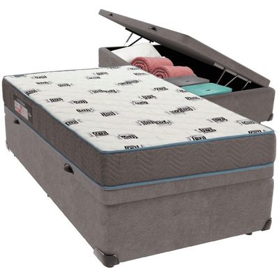 Cama Box Baú Cinza E Colchão Light Espuma D33 Solteiro Ortobom