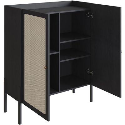 Armário Bar Para Sala 2 Portas 93cm Pés Madeira Moss A03 Nero Preto - Lyam Decor