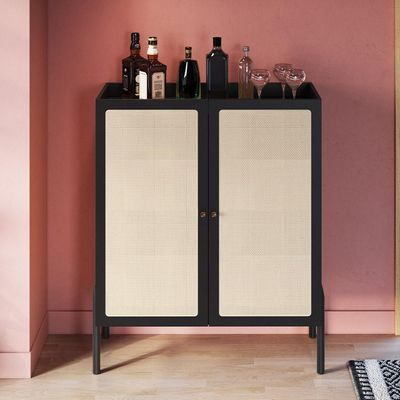 Armário Bar Para Sala 2 Portas 93cm Pés Madeira Moss A03 Nero Preto - Lyam Decor